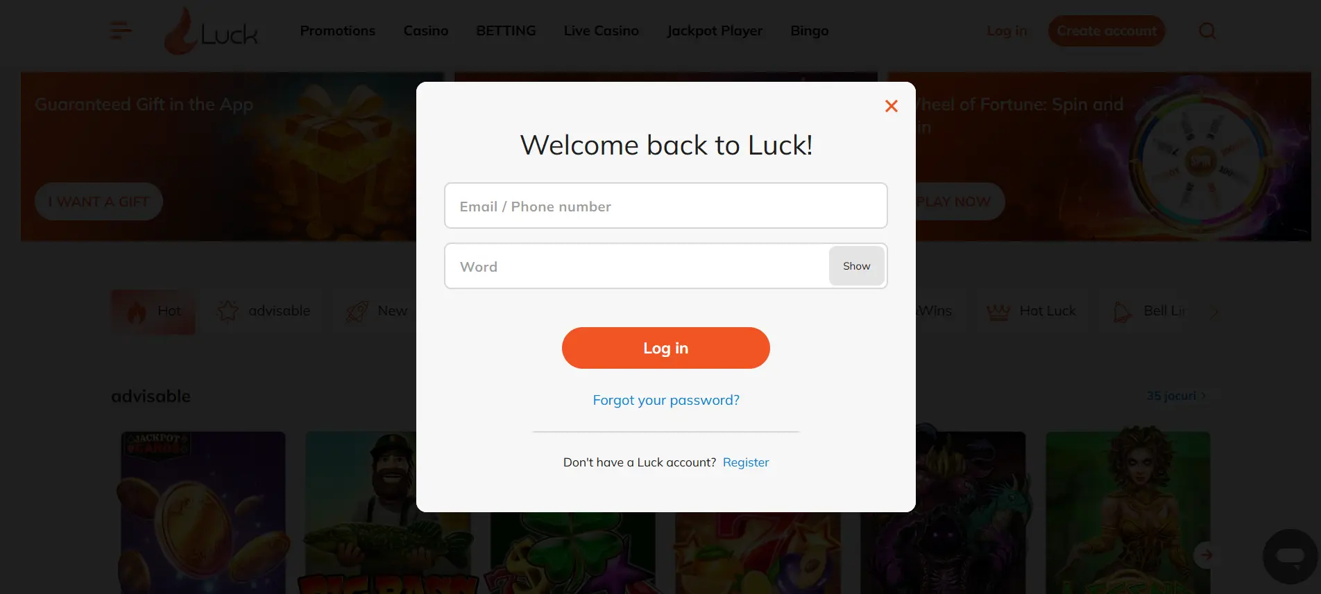 Luck Casino UK Login
